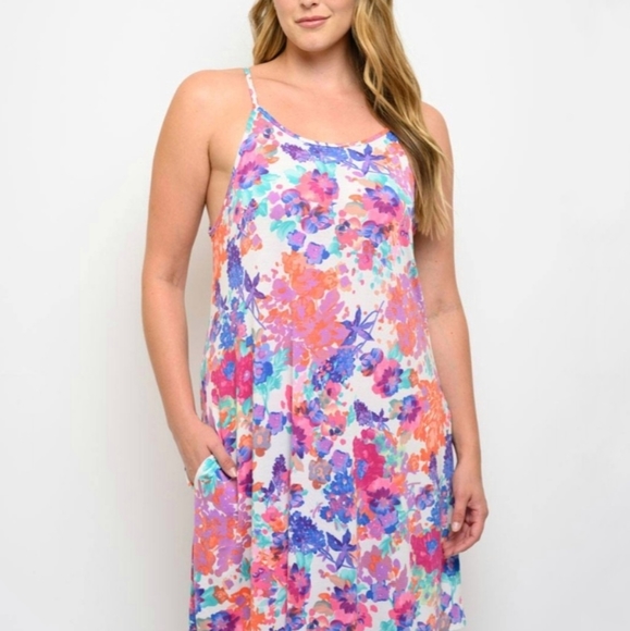 Floral Mini Dress Spaghetti Strap Pockets - Picture 4 of 14